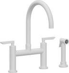 California Faucets Corsano Llave de Cocina Tipo Puente Contemporanea con Rociador Lateral - Pico en Arco - Blanco Mate