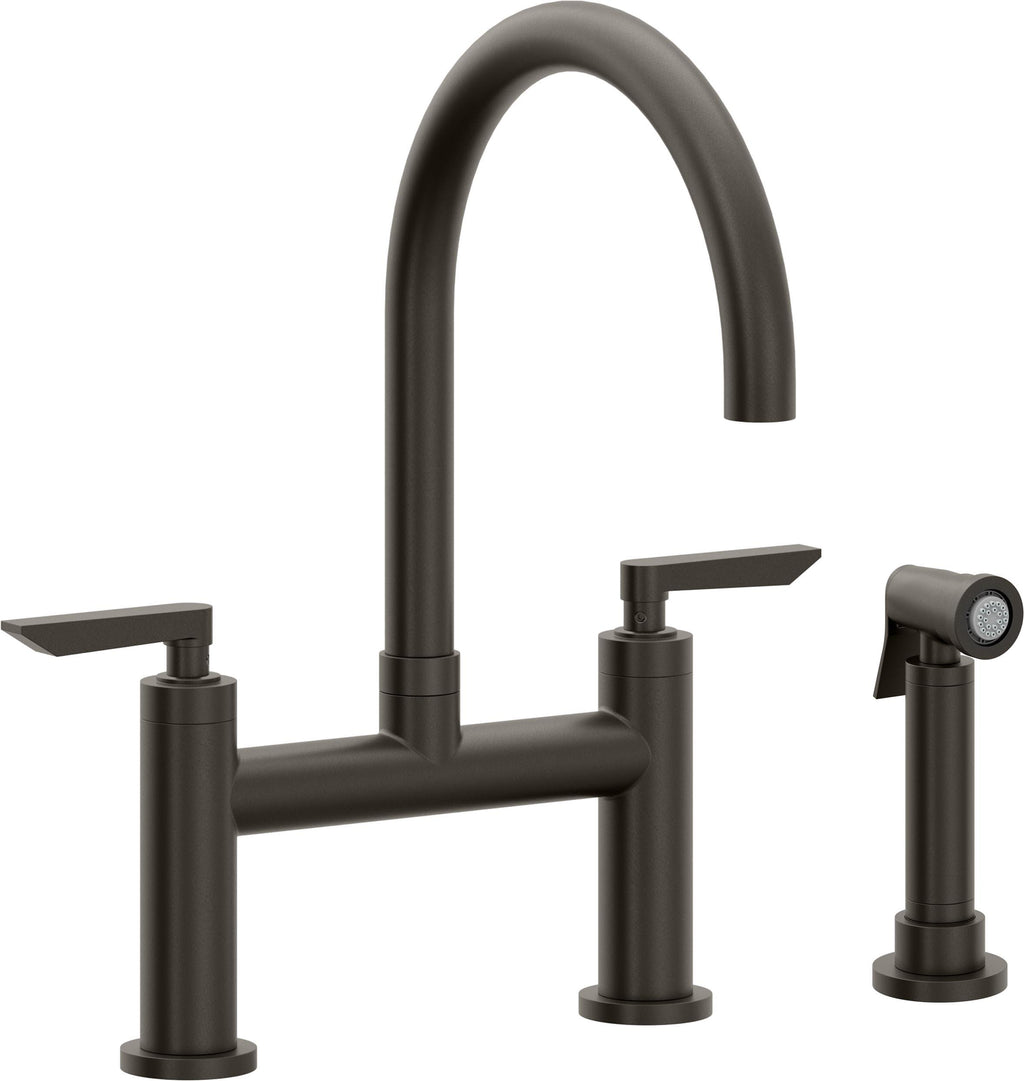 California Faucets Corsano Llave de Cocina Tipo Puente Contemporanea con Rociador Lateral - Pico en Arco - Bronce Oscuro