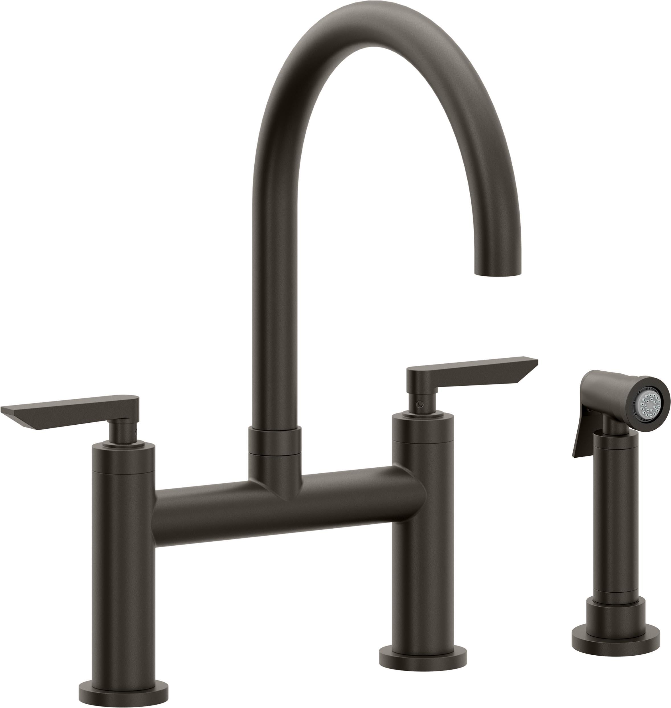 California Faucets Corsano Llave de Cocina Tipo Puente Contemporanea con Rociador Lateral - Pico en Arco - Bronce Oscuro