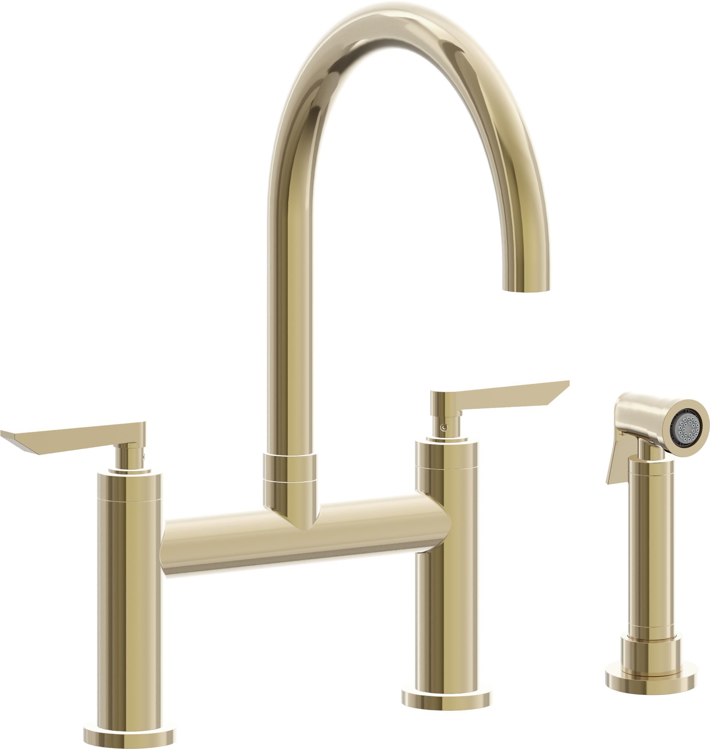 California Faucets Corsano Llave de Cocina Tipo Puente Contemporanea con Rociador Lateral - Pico en Arco - Latón Pulido