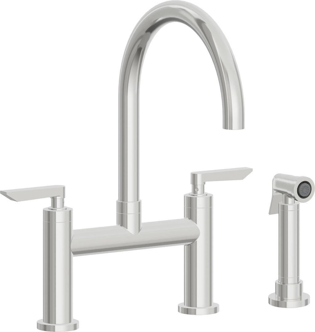 California Faucets Corsano Llave de Cocina Tipo Puente Contemporanea con Rociador Lateral - Pico en Arco - Cromo Pulido