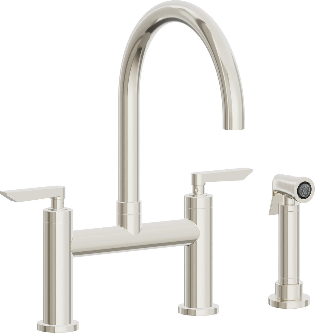 California Faucets Corsano Llave de Cocina Tipo Puente Contemporanea con Rociador Lateral - Pico en Arco - Níquel Pulido