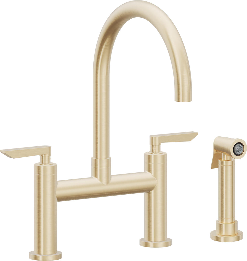 California Faucets Corsano Llave de Cocina Tipo Puente Contemporanea con Rociador Lateral - Pico en Arco - Latón Satinado