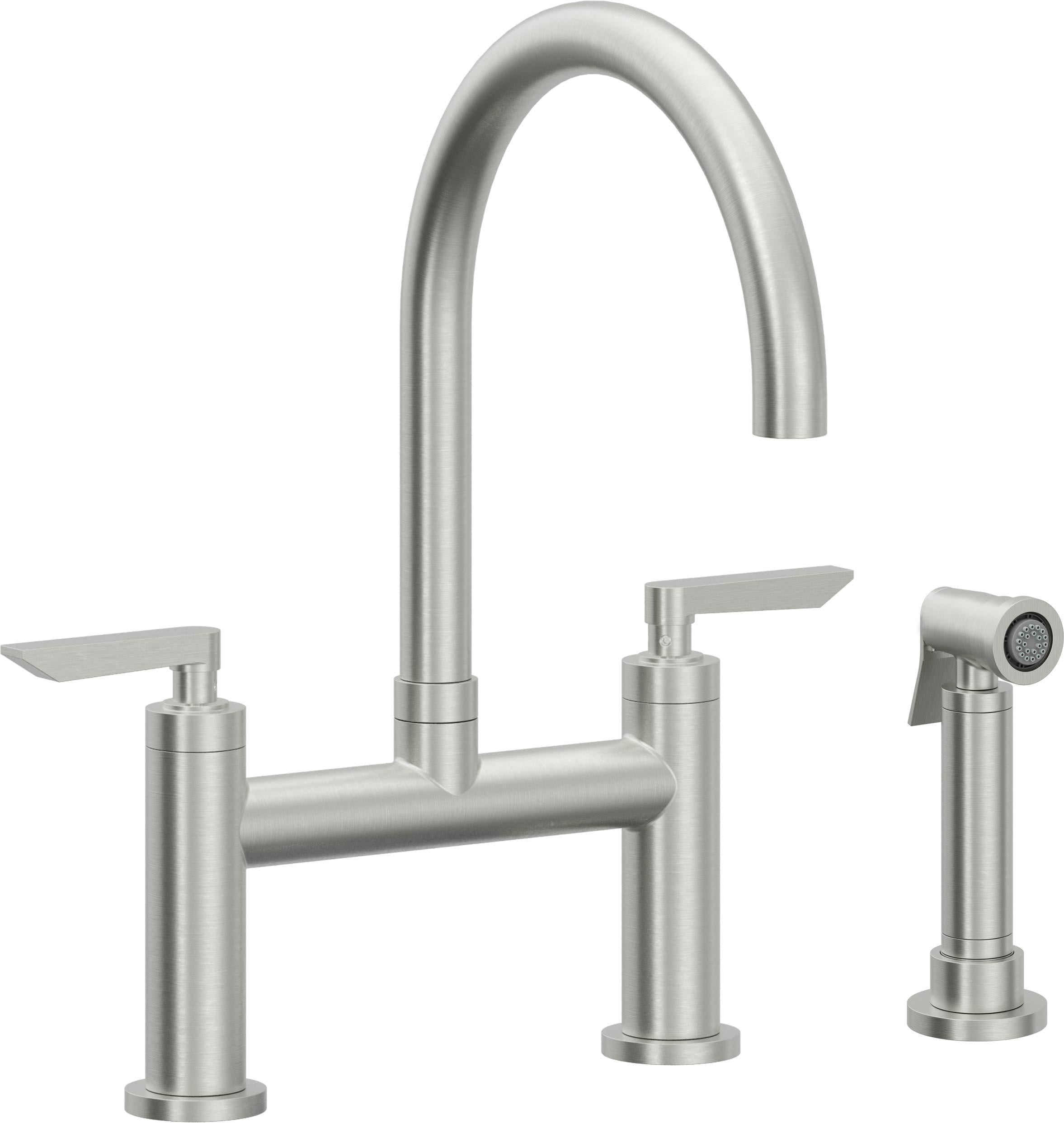 California Faucets Corsano Llave de Cocina Tipo Puente Contemporanea con Rociador Lateral - Pico en Arco - Cromo Satinado