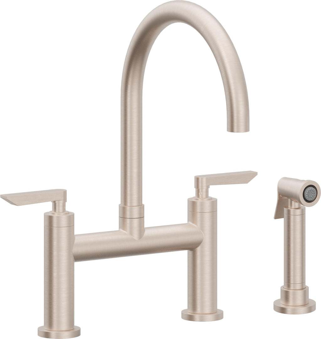 California Faucets Corsano Llave de Cocina Tipo Puente Contemporanea con Rociador Lateral - Pico en Arco - Níquel Satinado