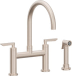 California Faucets Corsano Llave de Cocina Tipo Puente Contemporanea con Rociador Lateral - Pico en Arco - Níquel Satinado