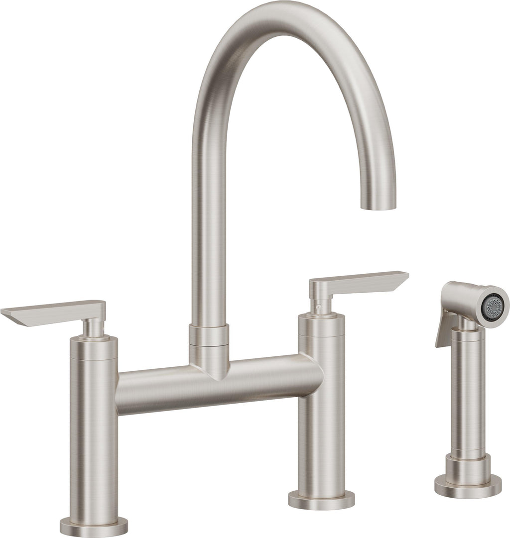 California Faucets Corsano Llave de Cocina Tipo Puente Contemporanea con Rociador Lateral - Pico en Arco - Acero Inoxidable Ultra