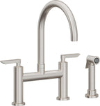 California Faucets Corsano Llave de Cocina Tipo Puente Contemporanea con Rociador Lateral - Pico en Arco - Acero Inoxidable Ultra