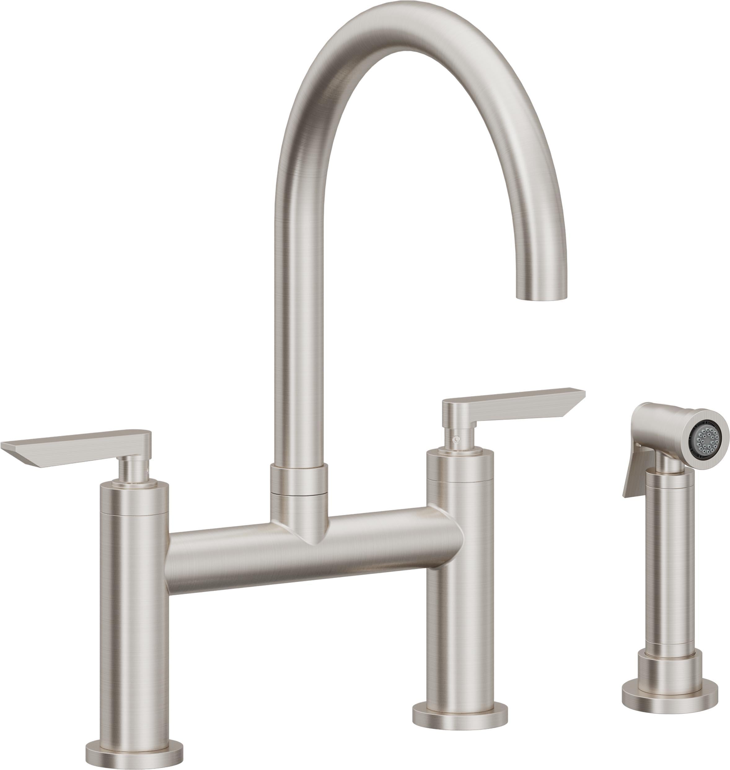 California Faucets Corsano Llave de Cocina Tipo Puente Contemporanea con Rociador Lateral - Pico en Arco - Acero Inoxidable Ultra