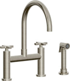 California Faucets Corsano Llave de Cocina Tipo Puente Contemporanea con Rociador Lateral - Pico en Arco - Níquel Bruñido