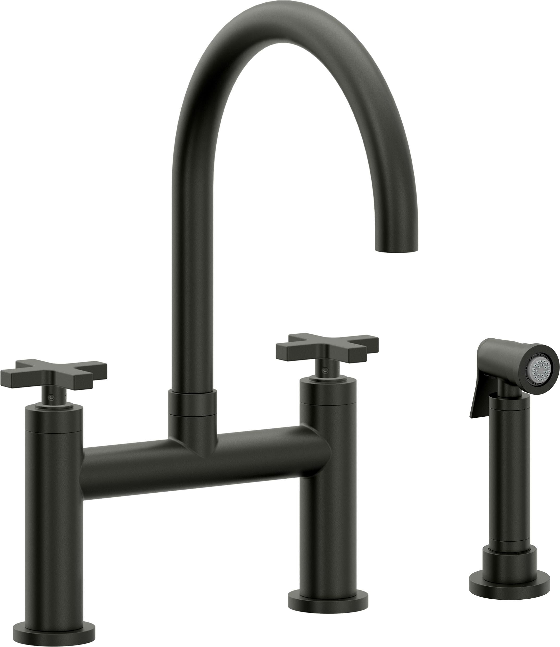 California Faucets Corsano Llave de Cocina Tipo Puente Contemporanea con Rociador Lateral - Pico en Arco - Bronce Bella Terra