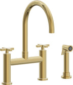 California Faucets Corsano Llave de Cocina Tipo Puente Contemporanea con Rociador Lateral - Pico en Arco - Oro Pulido de por Vida