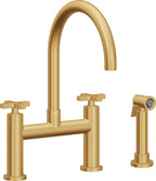 California Faucets Corsano Llave de Cocina Tipo Puente Contemporanea con Rociador Lateral - Pico en Arco - Oro Satinado de por Vida