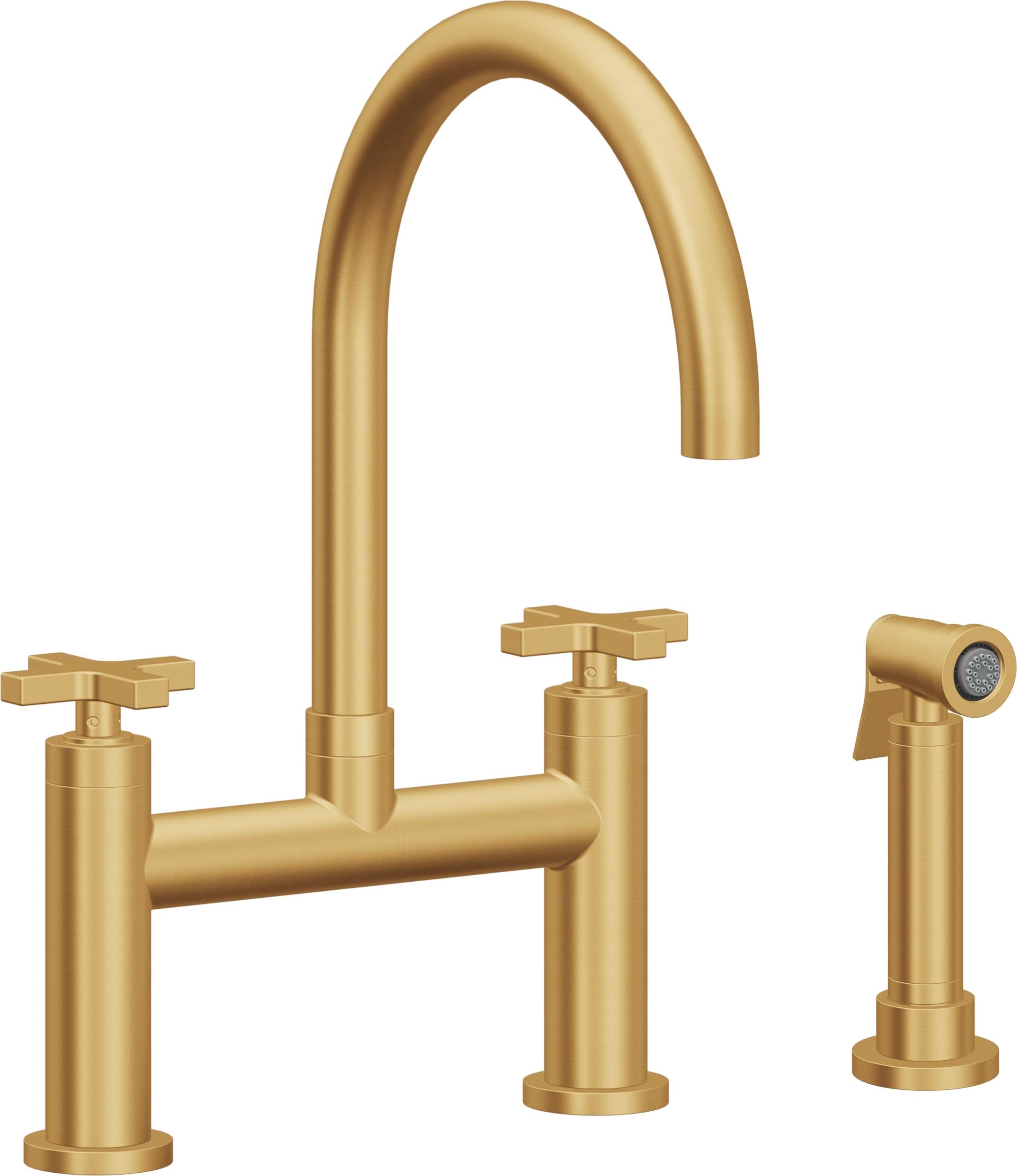 California Faucets Corsano Llave de Cocina Tipo Puente Contemporanea con Rociador Lateral - Pico en Arco - Oro Satinado de por Vida