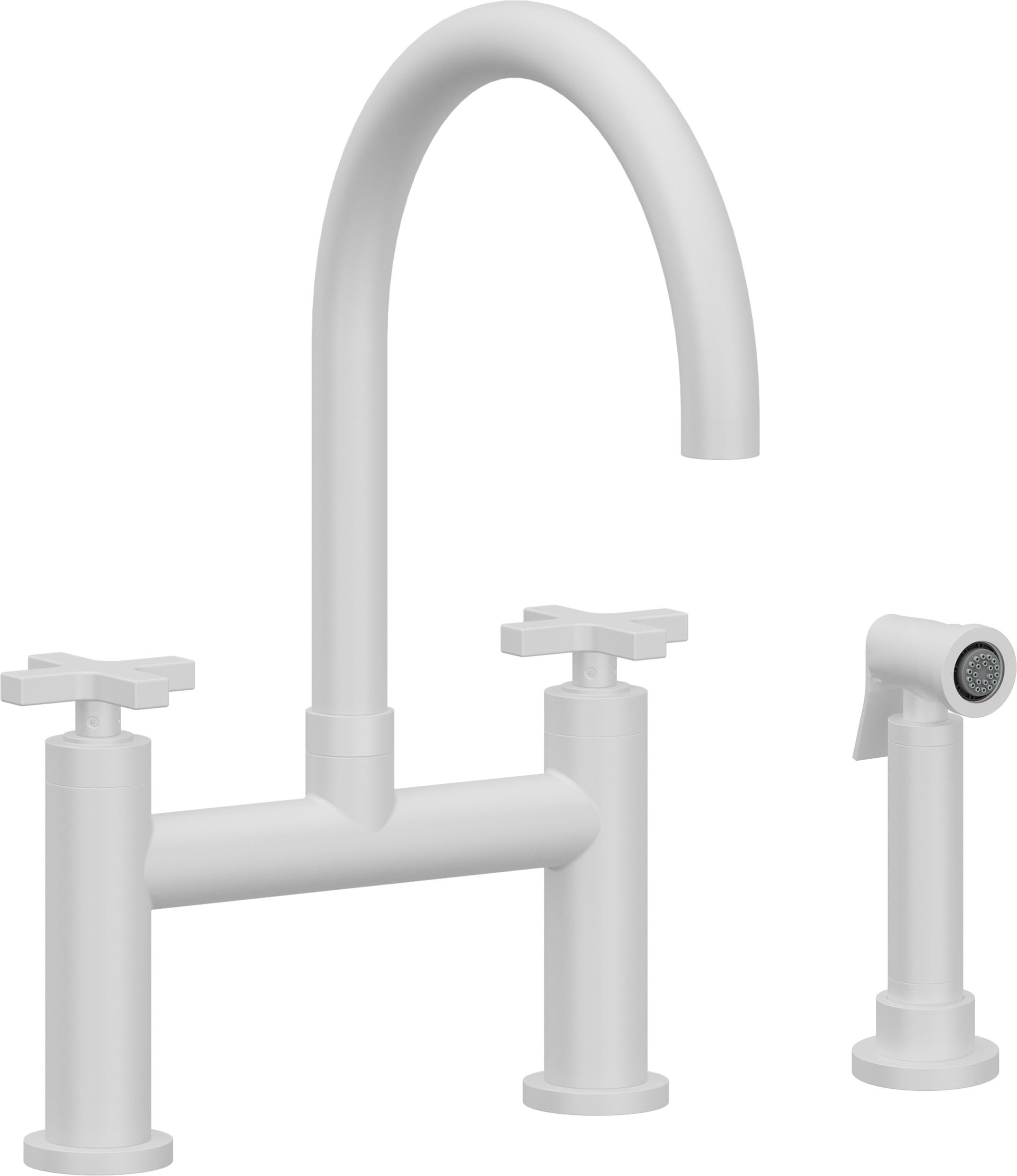 California Faucets Corsano Llave de Cocina Tipo Puente Contemporanea con Rociador Lateral - Pico en Arco - Blanco Mate