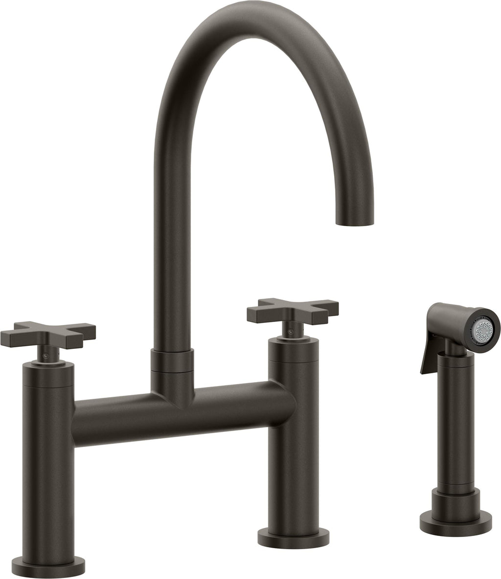 California Faucets Corsano Llave de Cocina Tipo Puente Contemporanea con Rociador Lateral - Pico en Arco - Bronce Oscuro
