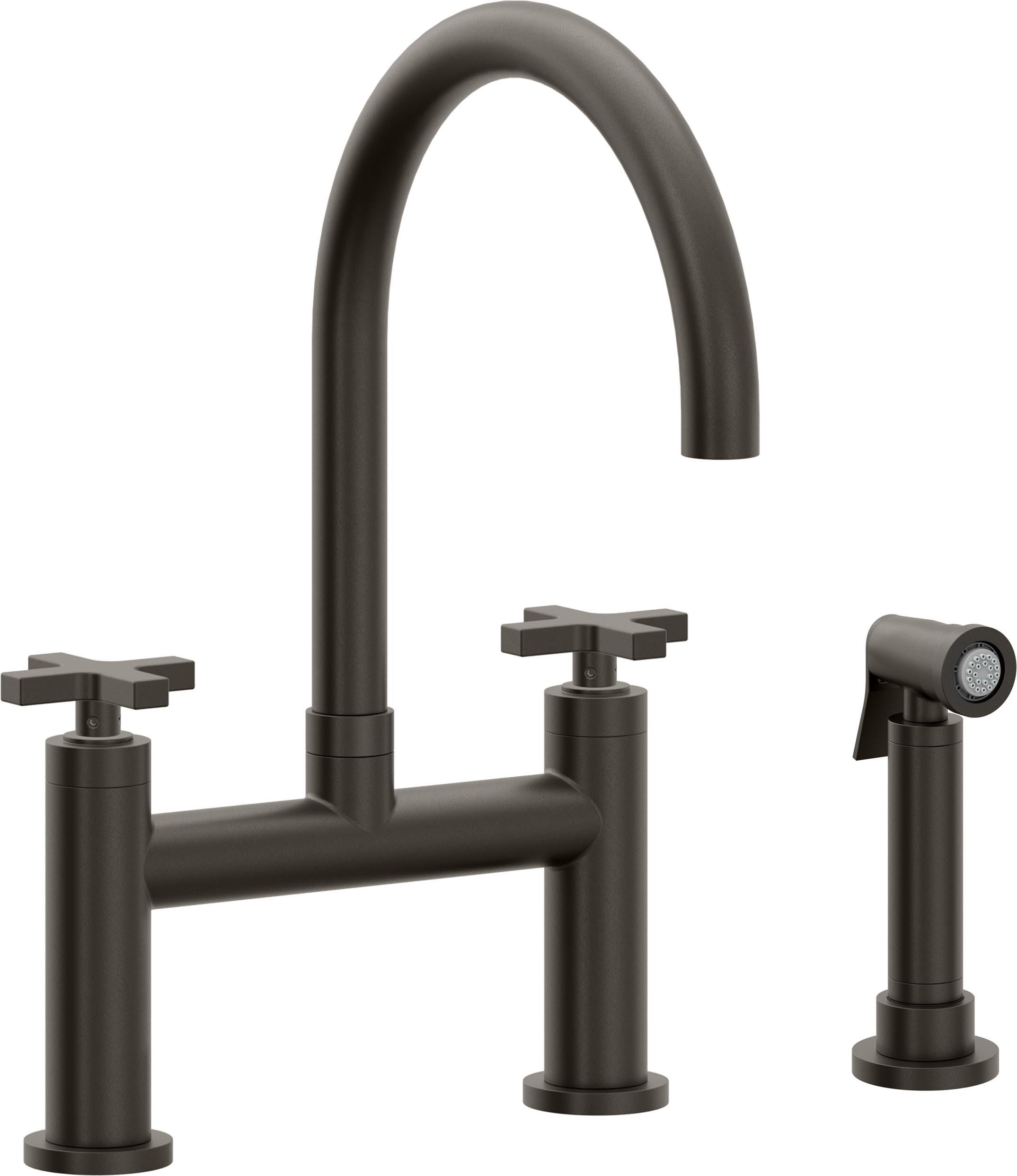 California Faucets Corsano Llave de Cocina Tipo Puente Contemporanea con Rociador Lateral - Pico en Arco - Bronce Oscuro
