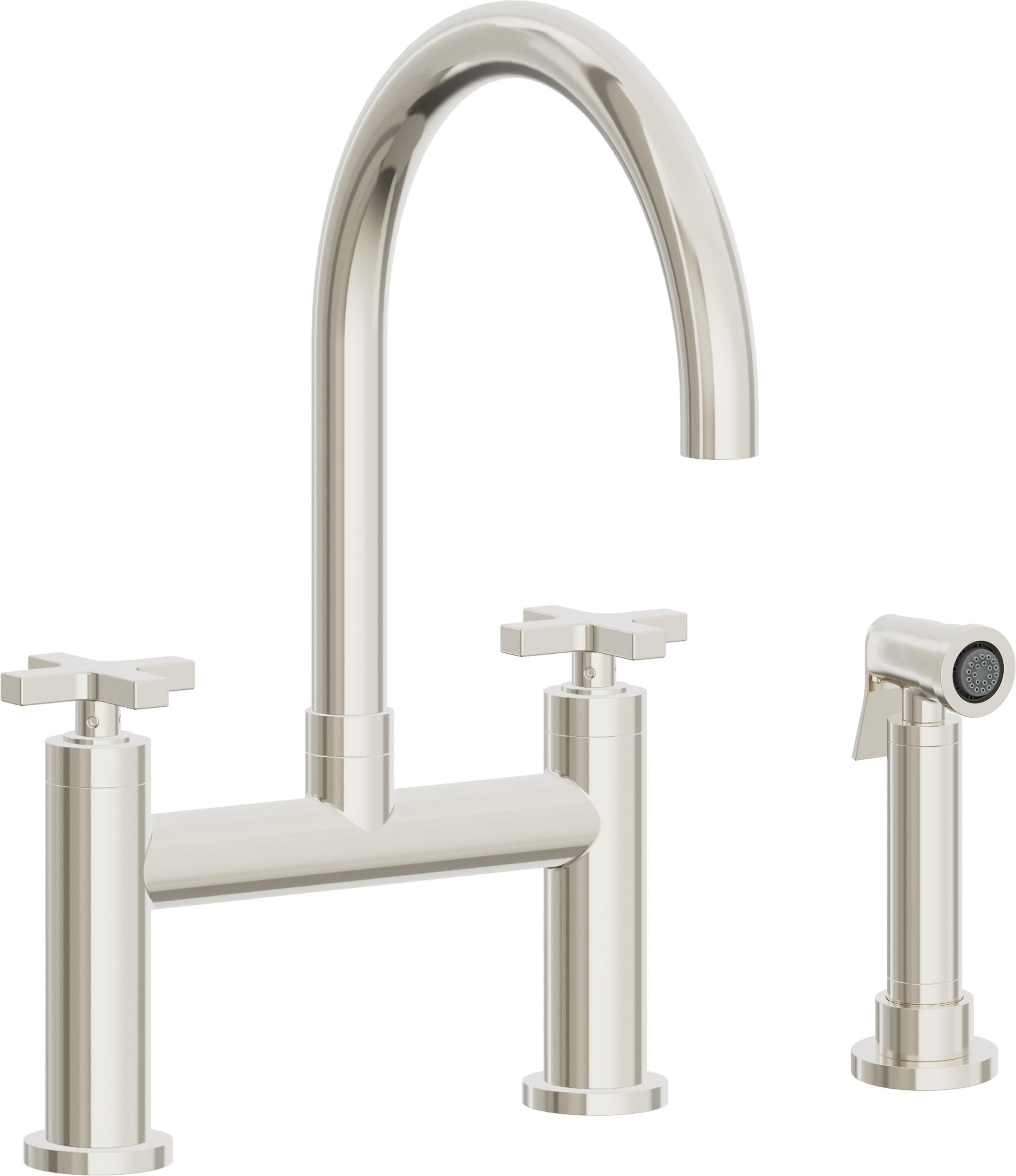 California Faucets Corsano Llave de Cocina Tipo Puente Contemporanea con Rociador Lateral - Pico en Arco - Níquel Pulido