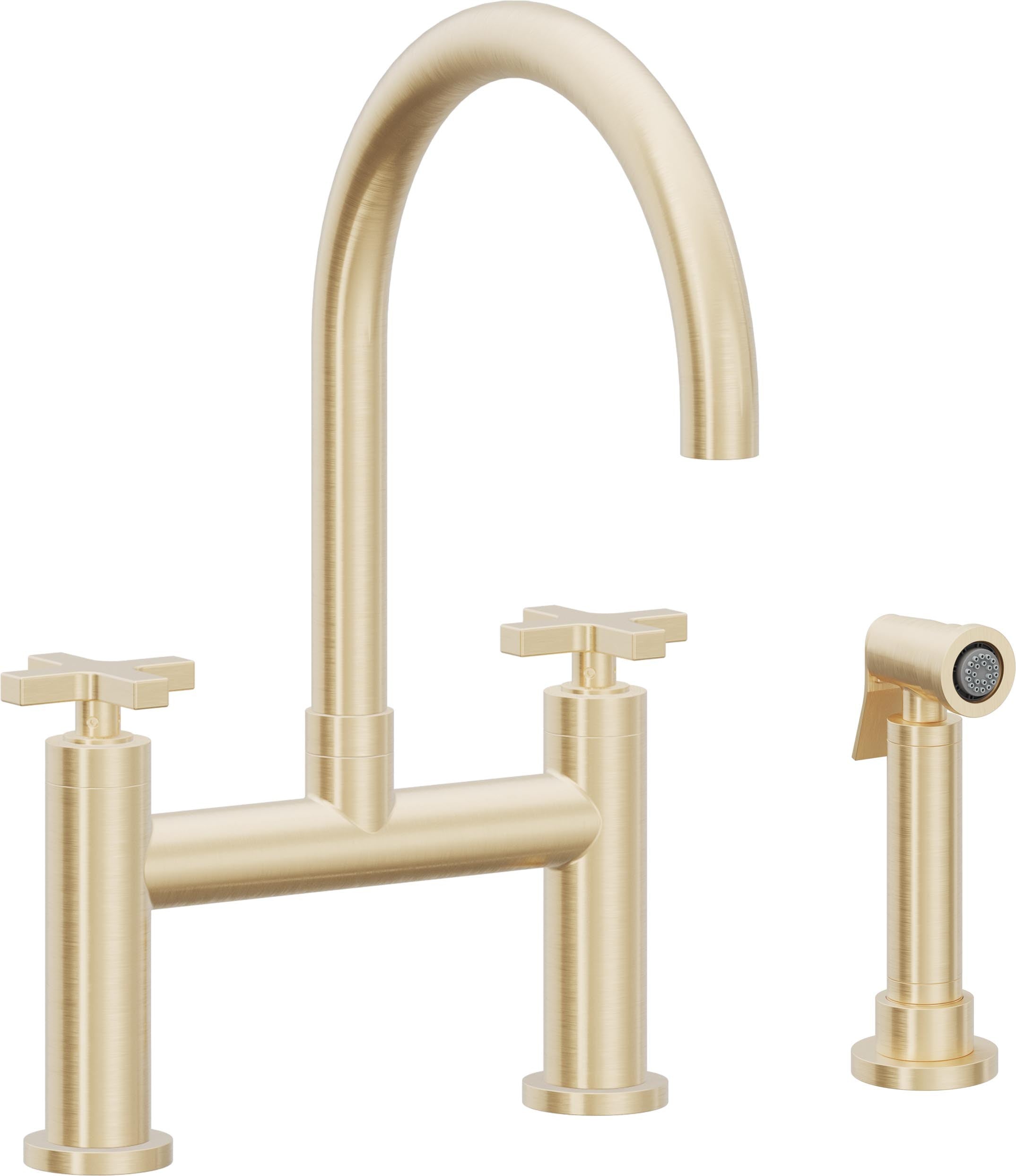 California Faucets Corsano Llave de Cocina Tipo Puente Contemporanea con Rociador Lateral - Pico en Arco - Latón Satinado