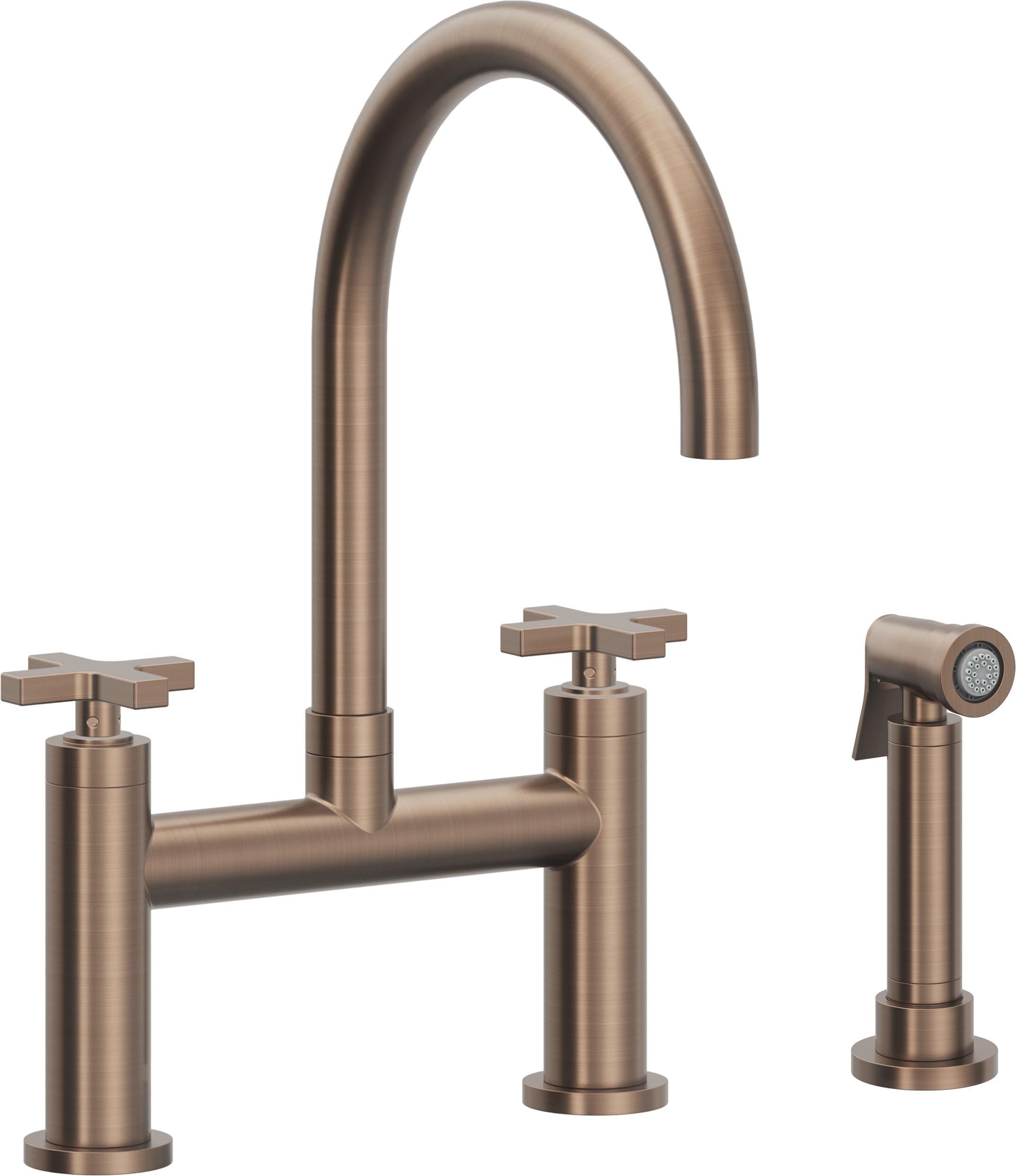 California Faucets Corsano Llave de Cocina Tipo Puente Contemporanea con Rociador Lateral - Pico en Arco - Bronce Satinado