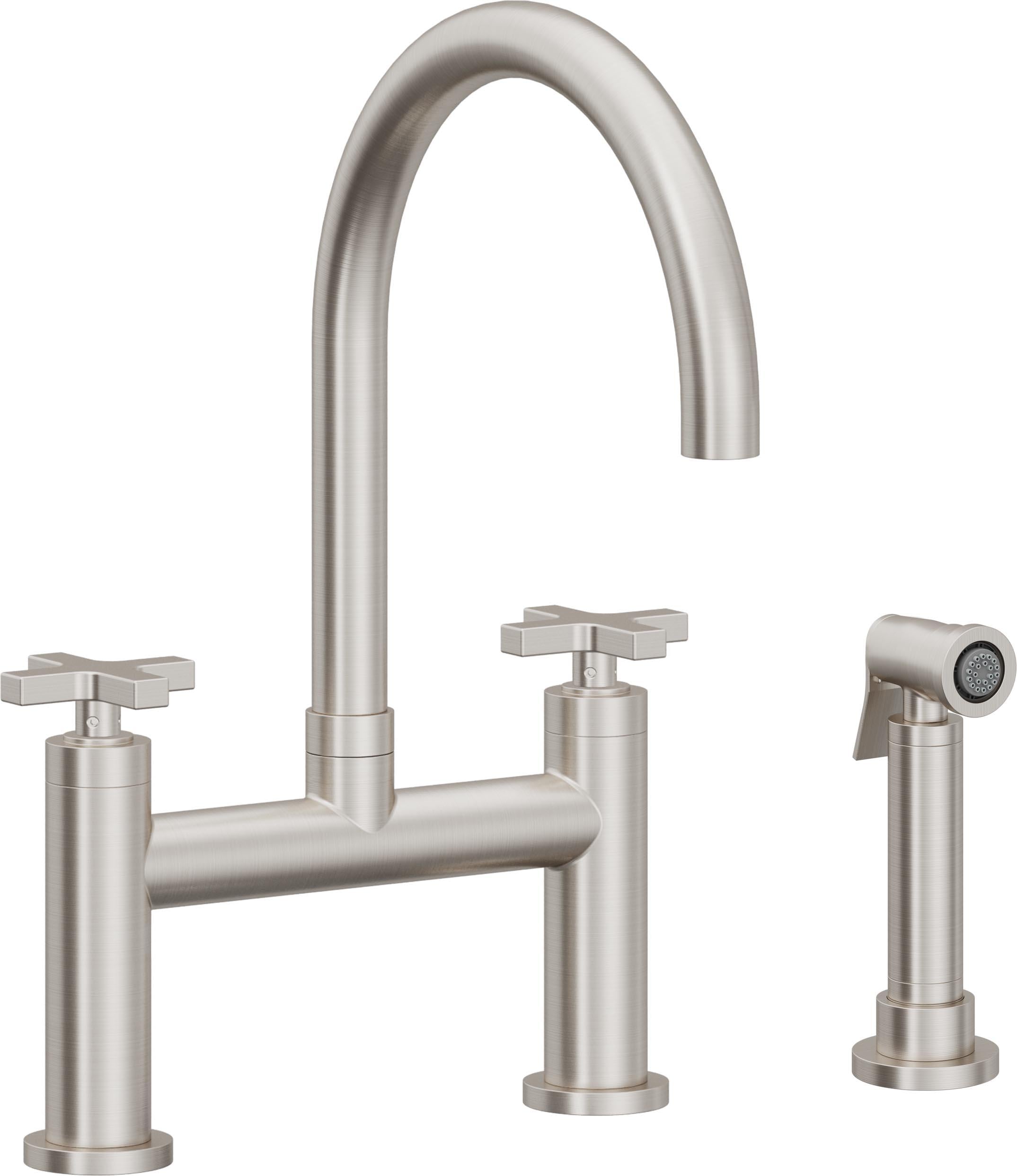 California Faucets Corsano Llave de Cocina Tipo Puente Contemporanea con Rociador Lateral - Pico en Arco - Acero Inoxidable Ultra