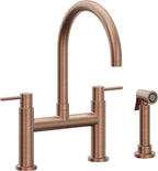 California Faucets Corsano Llave de Cocina Tipo Puente Contemporanea con Rociador Lateral - Pico en Arco - Cobre Antiguo Mate