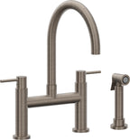 California Faucets Corsano Llave de Cocina Tipo Puente Contemporanea con Rociador Lateral - Pico en Arco - Níquel Antiguo Mate