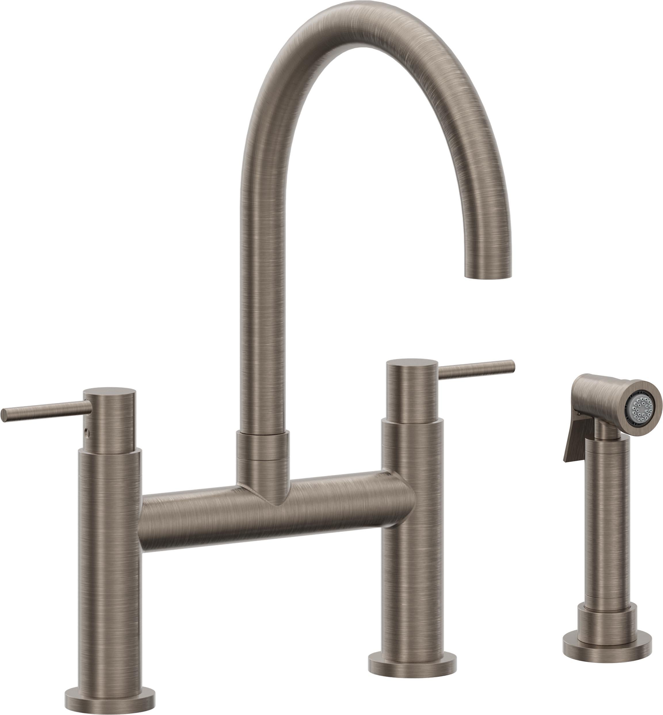 California Faucets Corsano Llave de Cocina Tipo Puente Contemporanea con Rociador Lateral - Pico en Arco - Níquel Antiguo Mate