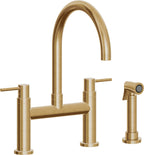 California Faucets Corsano Llave de Cocina Tipo Puente Contemporanea con Rociador Lateral - Pico en Arco - Latón Bruñido