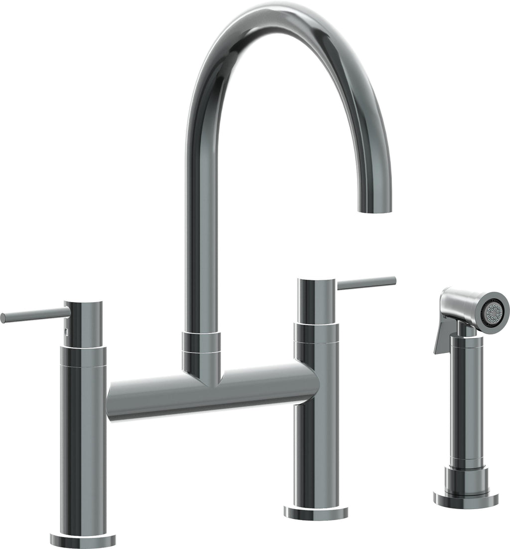California Faucets Corsano Llave de Cocina Tipo Puente Contemporanea con Rociador Lateral - Pico en Arco - Níquel Negro