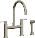 California Faucets Corsano Llave de Cocina Tipo Puente Contemporanea con Rociador Lateral - Pico en Arco - Níquel Bruñido