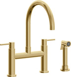California Faucets Corsano Llave de Cocina Tipo Puente Contemporanea con Rociador Lateral - Pico en Arco - Oro Francés