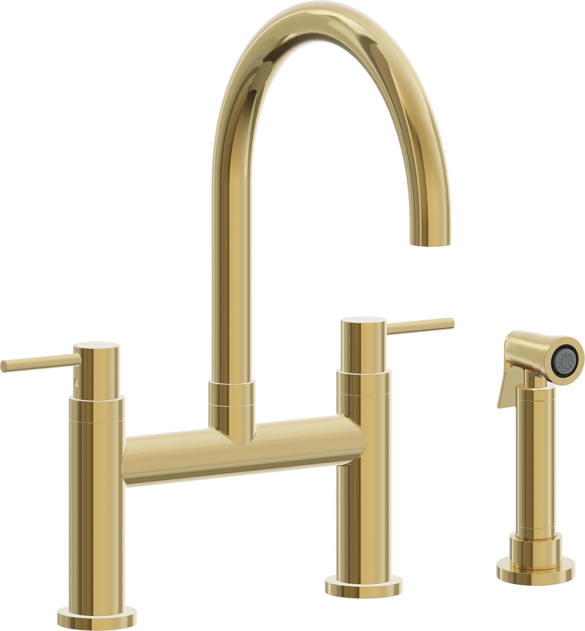 California Faucets Corsano Llave de Cocina Tipo Puente Contemporanea con Rociador Lateral - Pico en Arco - Oro Pulido de por Vida