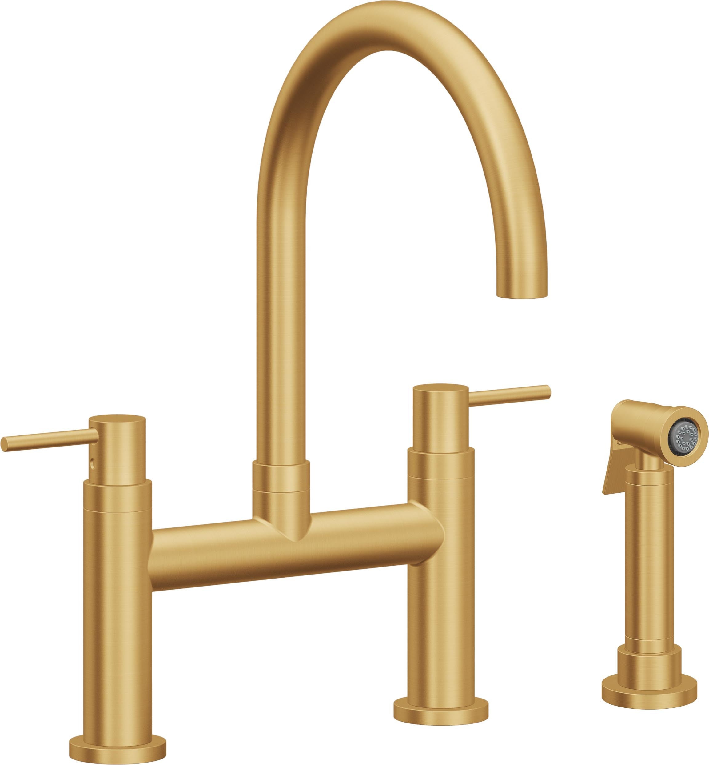 California Faucets Corsano Llave de Cocina Tipo Puente Contemporanea con Rociador Lateral - Pico en Arco - Oro Satinado de por Vida