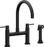 California Faucets Corsano Llave de Cocina Tipo Puente Contemporanea con Rociador Lateral - Pico en Arco - Negro Mate