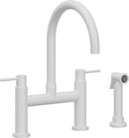 California Faucets Corsano Llave de Cocina Tipo Puente Contemporanea con Rociador Lateral - Pico en Arco - Blanco Mate