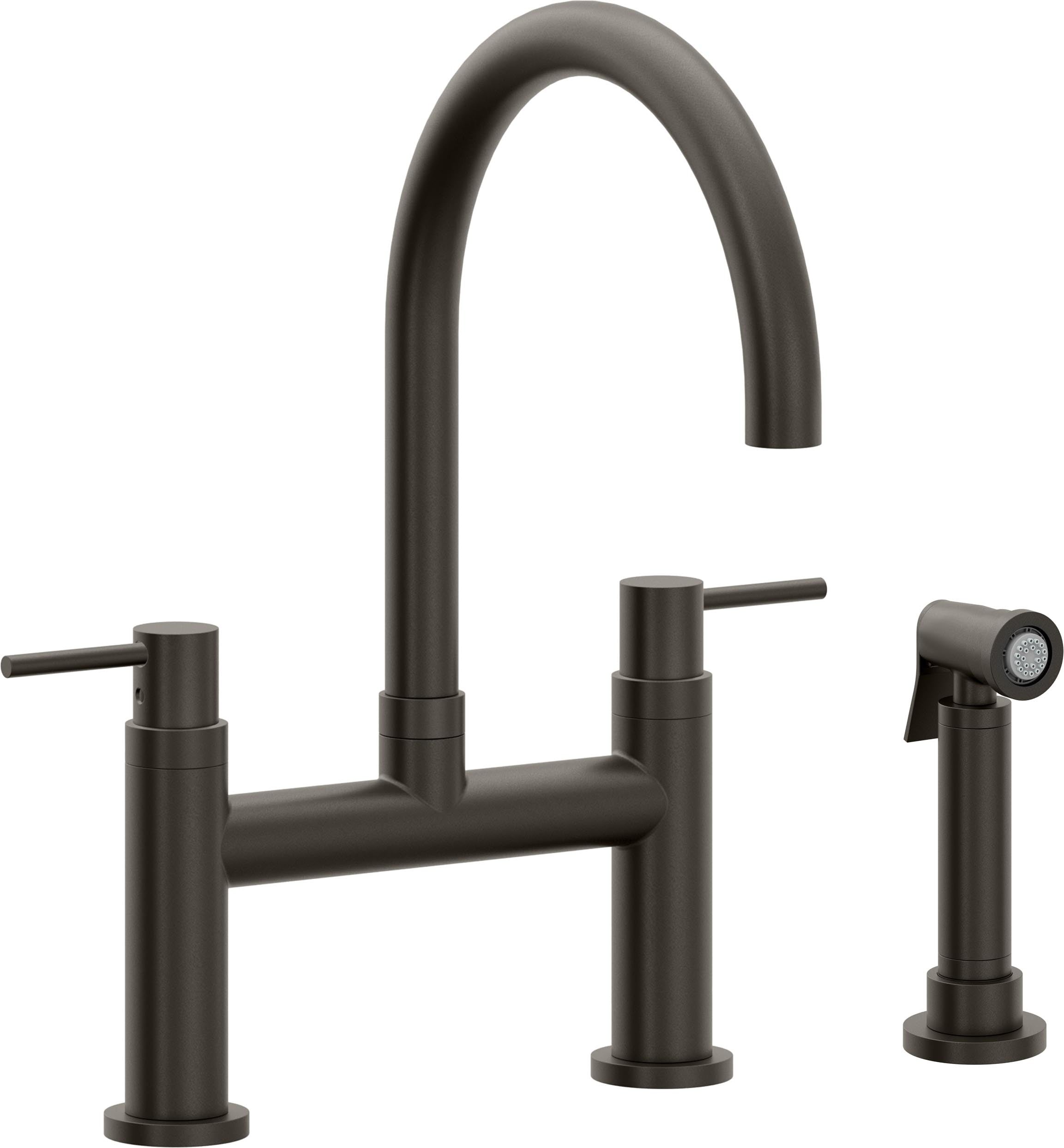 California Faucets Corsano Llave de Cocina Tipo Puente Contemporanea con Rociador Lateral - Pico en Arco - Bronce Oscuro