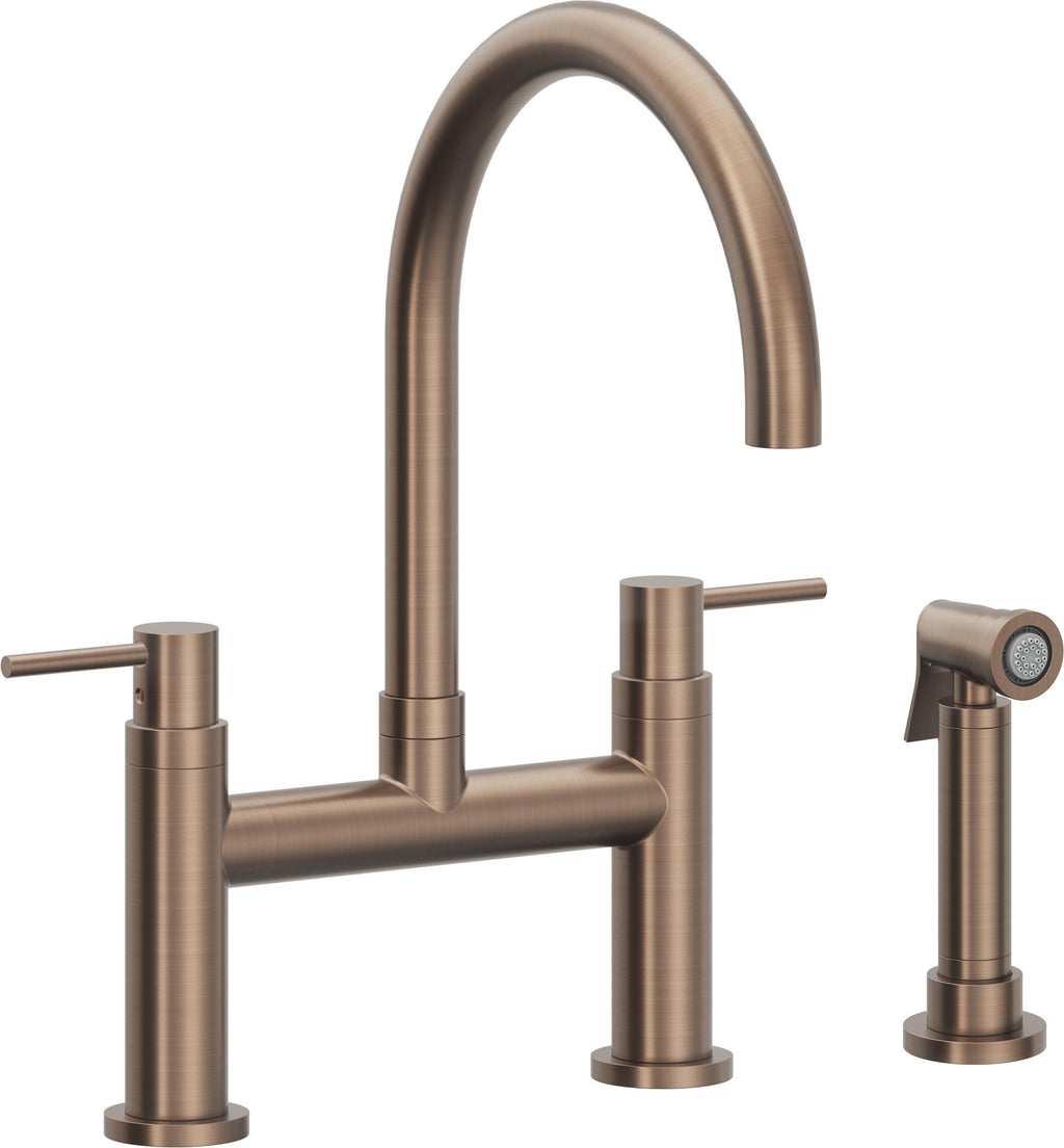 California Faucets Corsano Llave de Cocina Tipo Puente Contemporanea con Rociador Lateral - Pico en Arco - Bronce Satinado