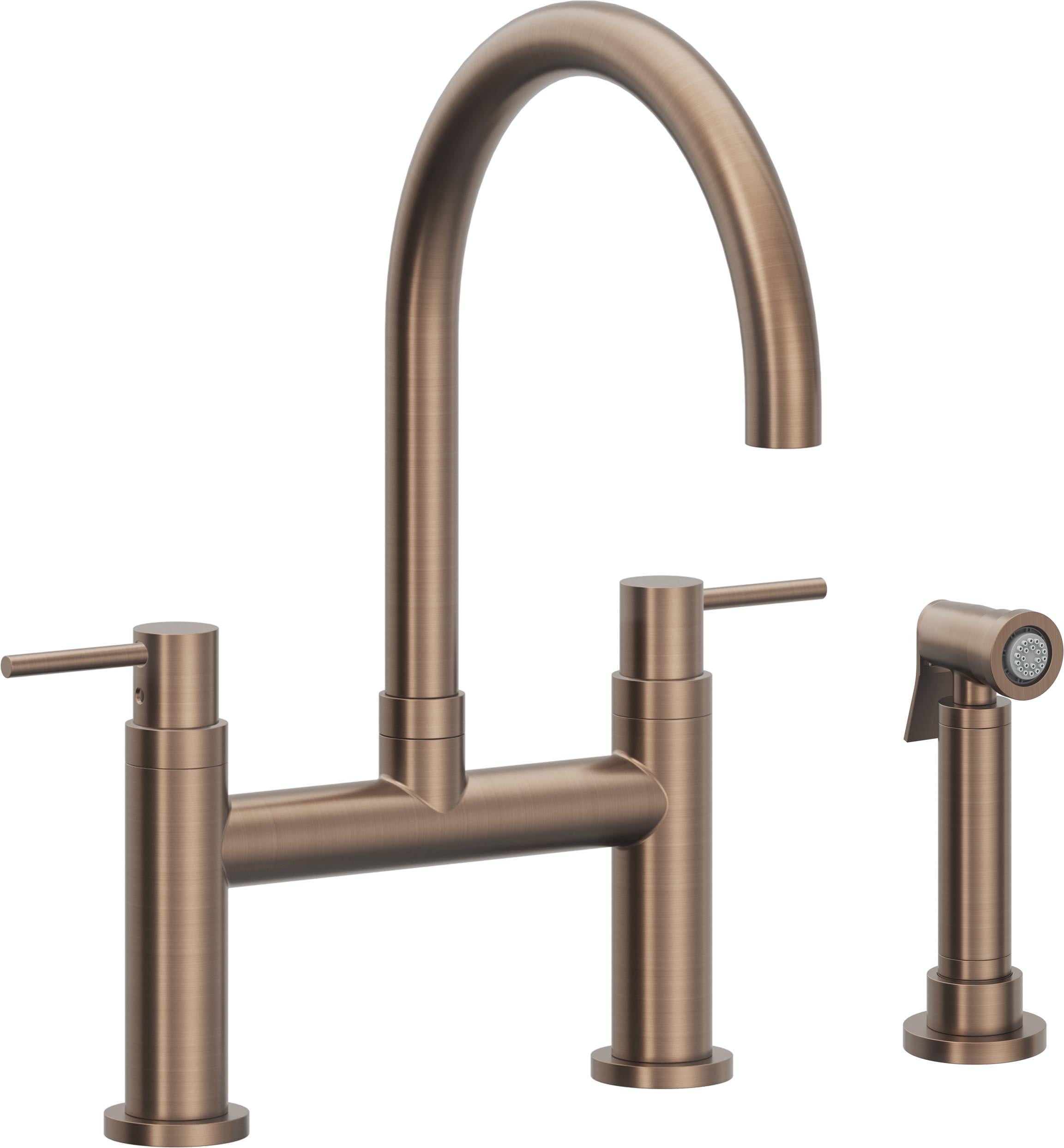 California Faucets Corsano Llave de Cocina Tipo Puente Contemporanea con Rociador Lateral - Pico en Arco - Bronce Satinado