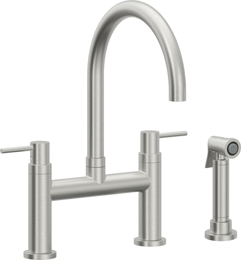 California Faucets Corsano Llave de Cocina Tipo Puente Contemporanea con Rociador Lateral - Pico en Arco - Cromo Satinado