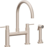 California Faucets Corsano Llave de Cocina Tipo Puente Contemporanea con Rociador Lateral - Pico en Arco - Níquel Satinado