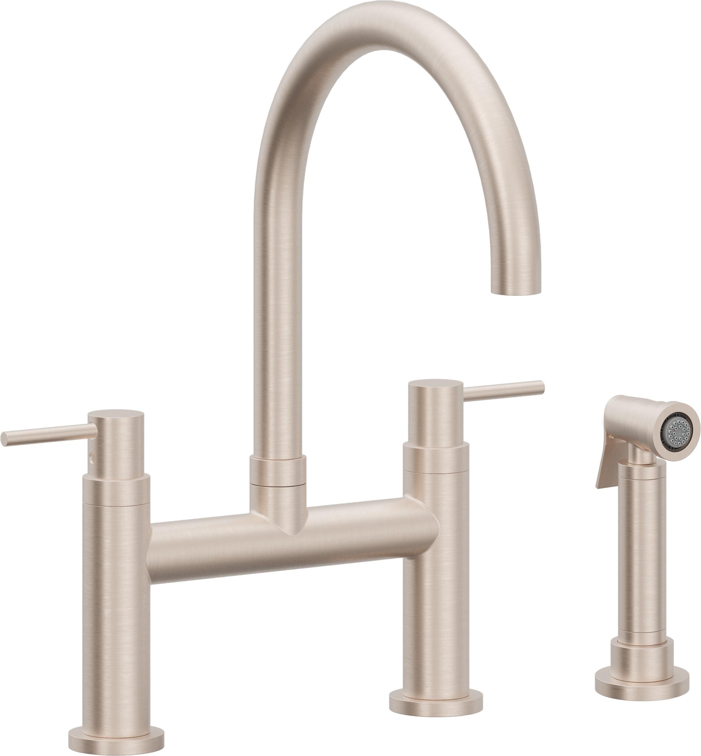 California Faucets Corsano Llave de Cocina Tipo Puente Contemporanea con Rociador Lateral - Pico en Arco - Níquel Satinado