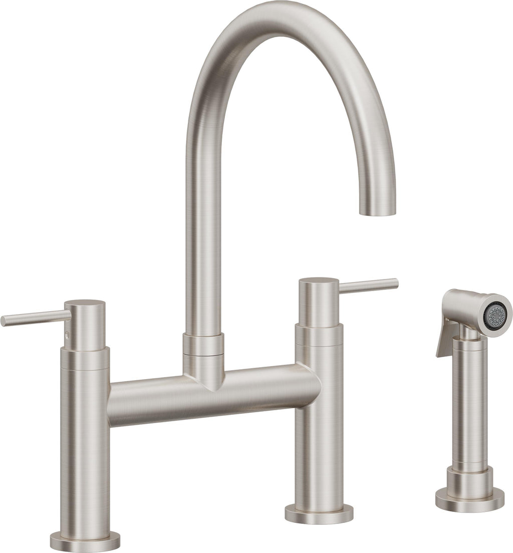 California Faucets Corsano Llave de Cocina Tipo Puente Contemporanea con Rociador Lateral - Pico en Arco - Acero Inoxidable Ultra