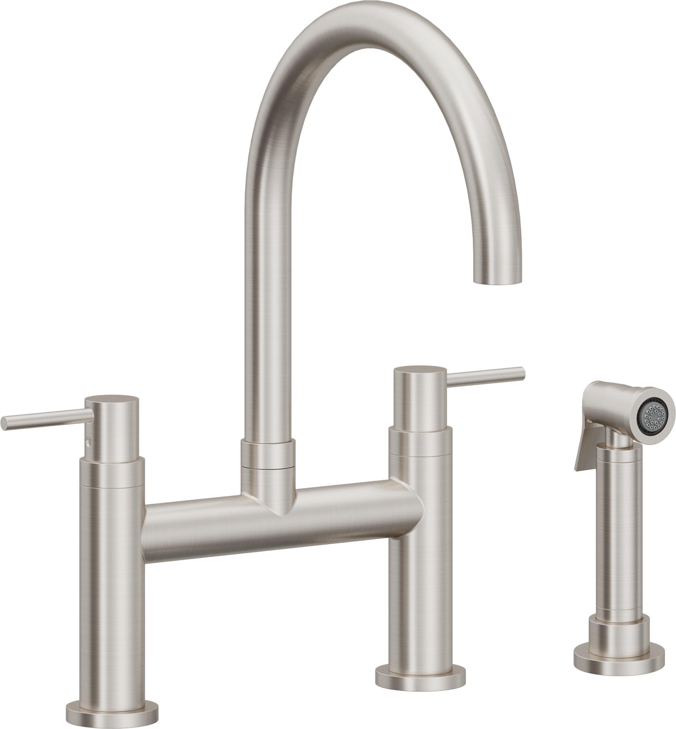California Faucets Corsano Llave de Cocina Tipo Puente Contemporanea con Rociador Lateral - Pico en Arco - Acero Inoxidable Ultra