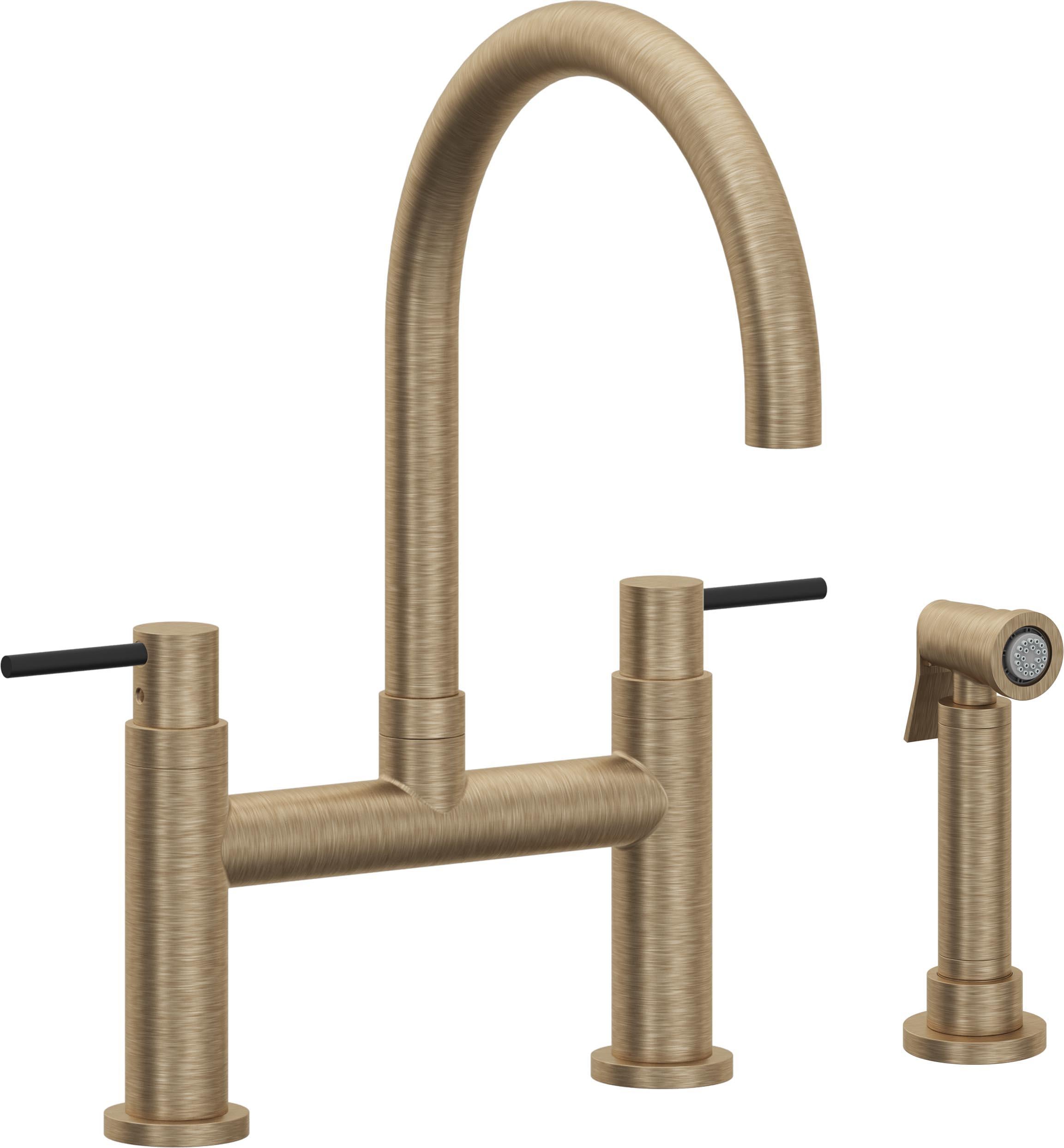 California Faucets Corsano Llave de Cocina Tipo Puente Contemporanea con Rociador Lateral - Pico en Arco - Latón Antiguo Mate