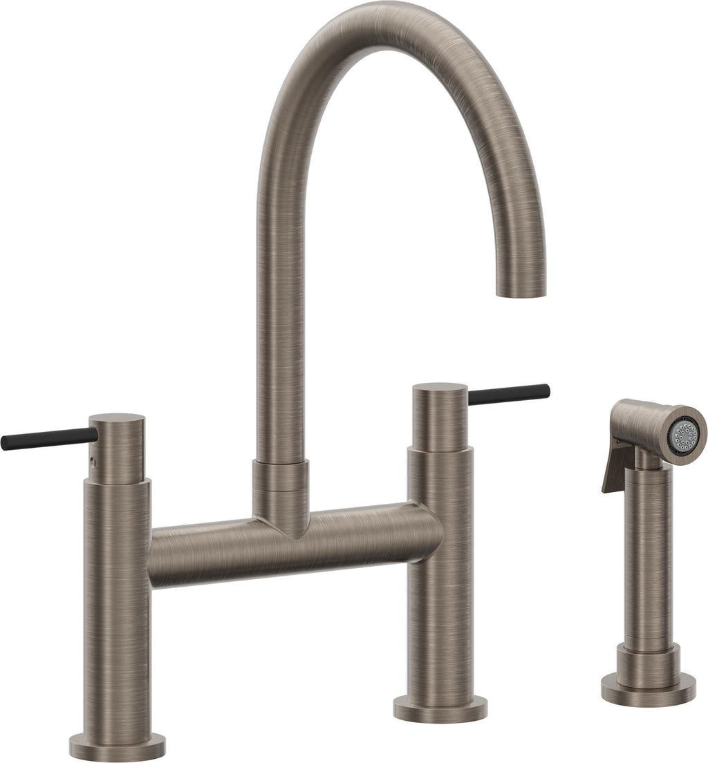 California Faucets Corsano Llave de Cocina Tipo Puente Contemporanea con Rociador Lateral - Pico en Arco - Níquel Antiguo Mate