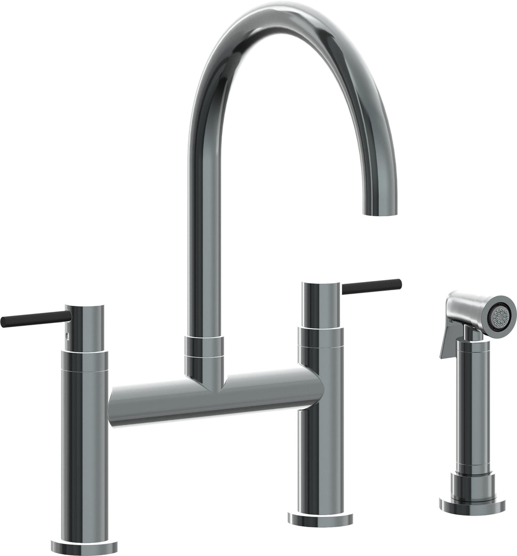 California Faucets Corsano Llave de Cocina Tipo Puente Contemporanea con Rociador Lateral - Pico en Arco - Níquel Negro