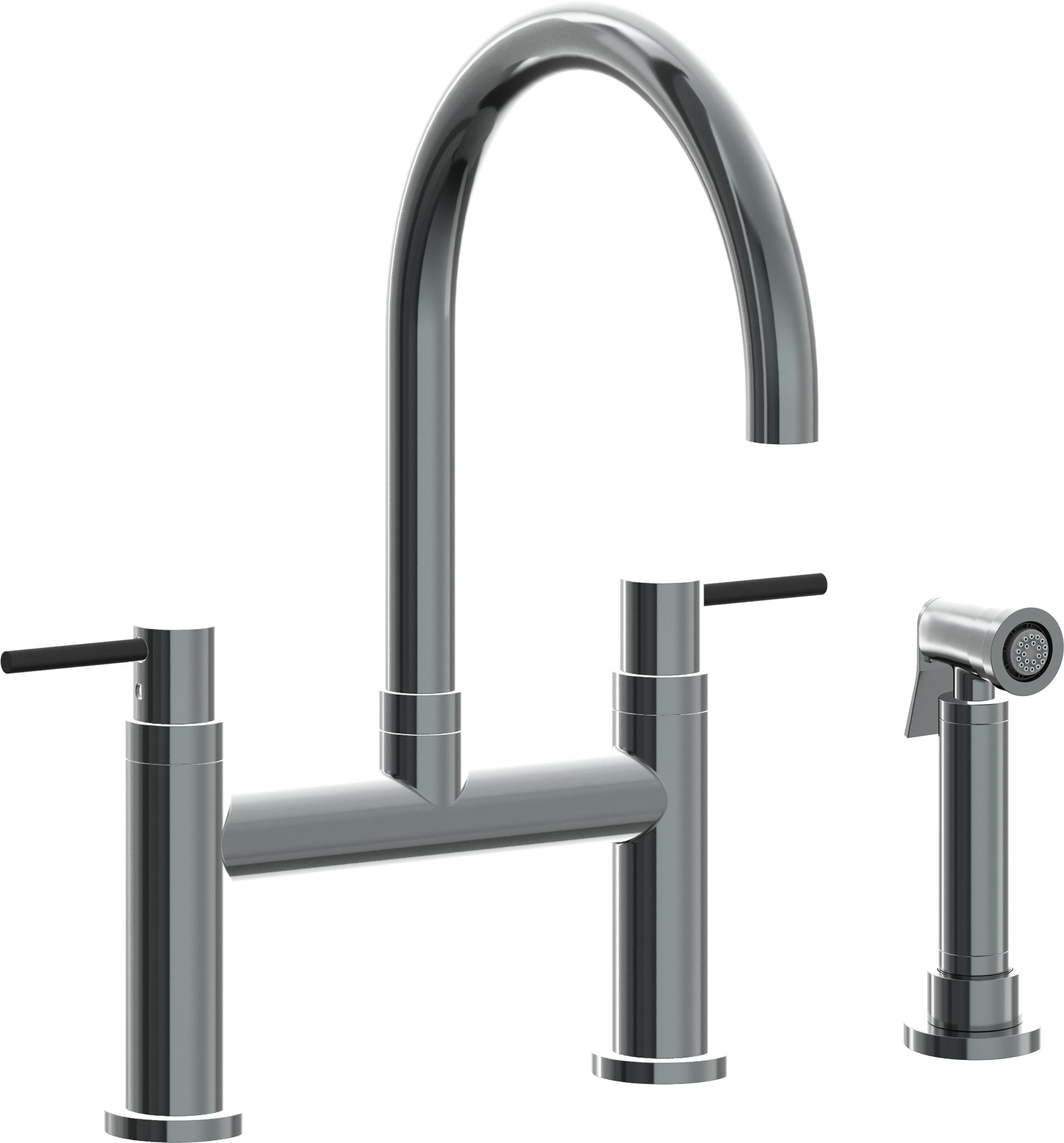 California Faucets Corsano Llave de Cocina Tipo Puente Contemporanea con Rociador Lateral - Pico en Arco - Níquel Negro