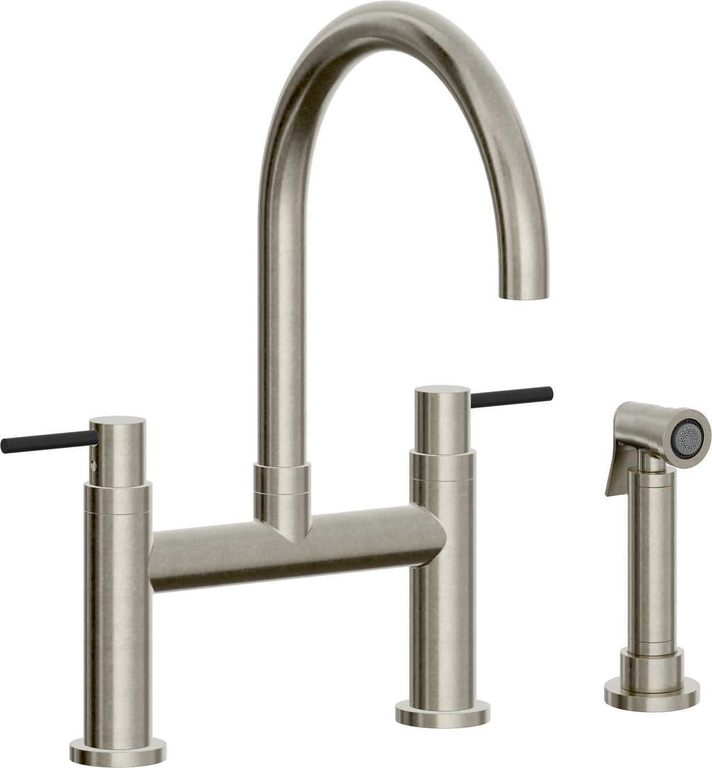 California Faucets Corsano Llave de Cocina Tipo Puente Contemporanea con Rociador Lateral - Pico en Arco - Níquel Bruñido