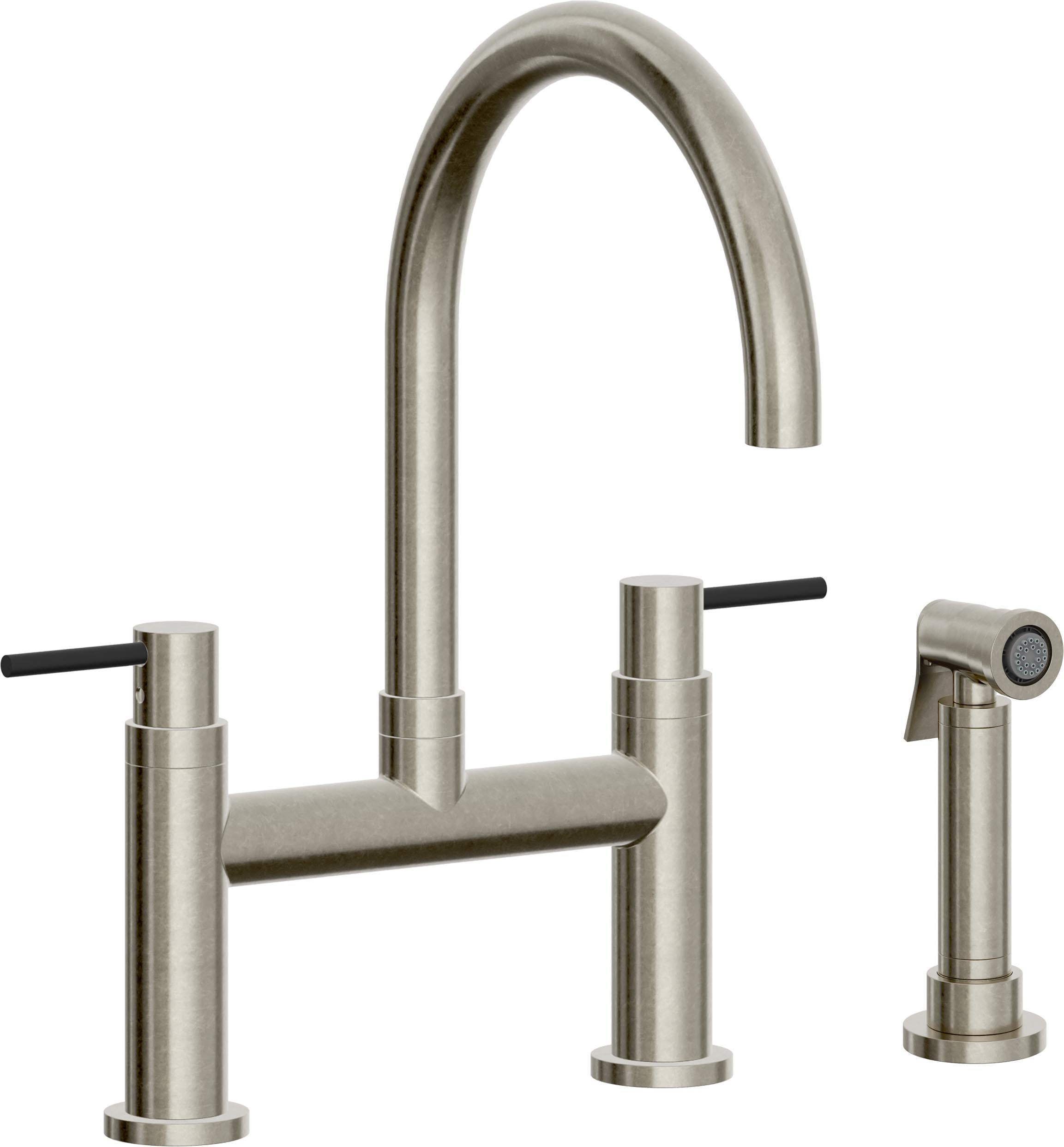 California Faucets Corsano Llave de Cocina Tipo Puente Contemporanea con Rociador Lateral - Pico en Arco - Níquel Bruñido